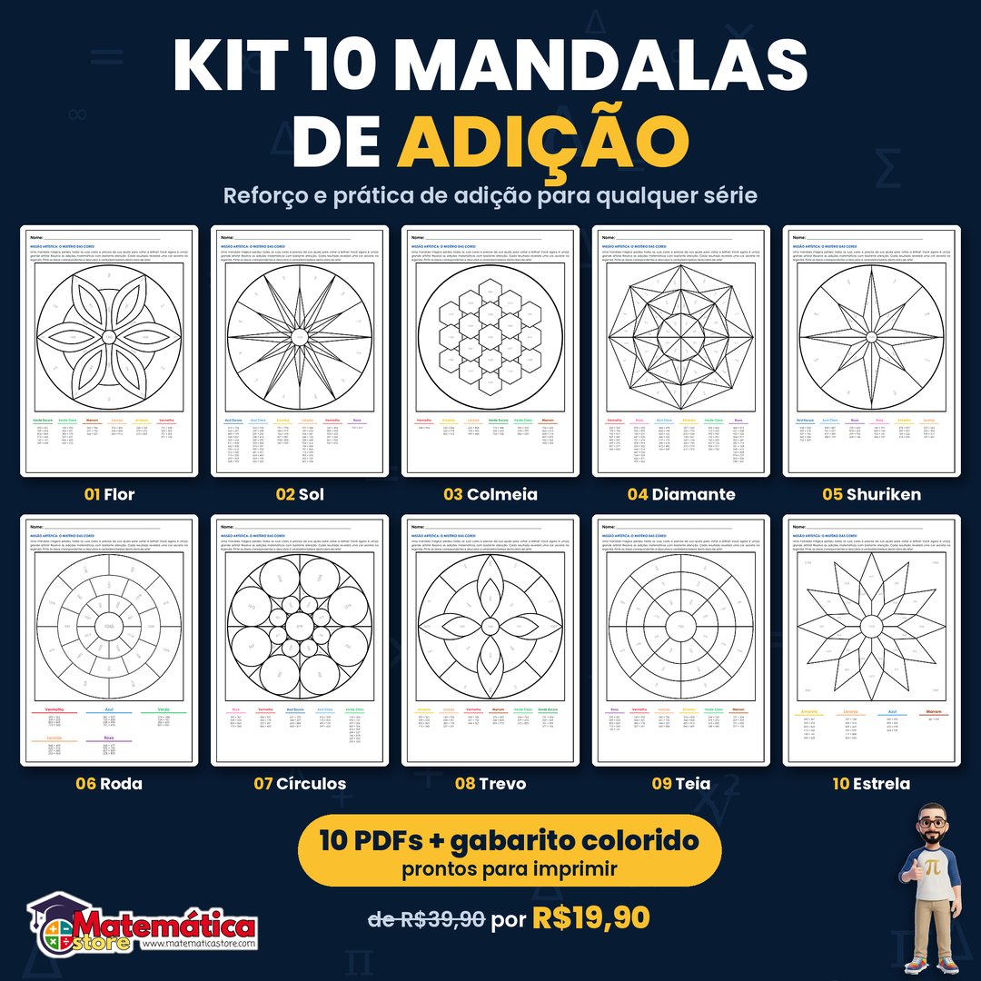 Kit 10 Mandalas de Adição para Colorir